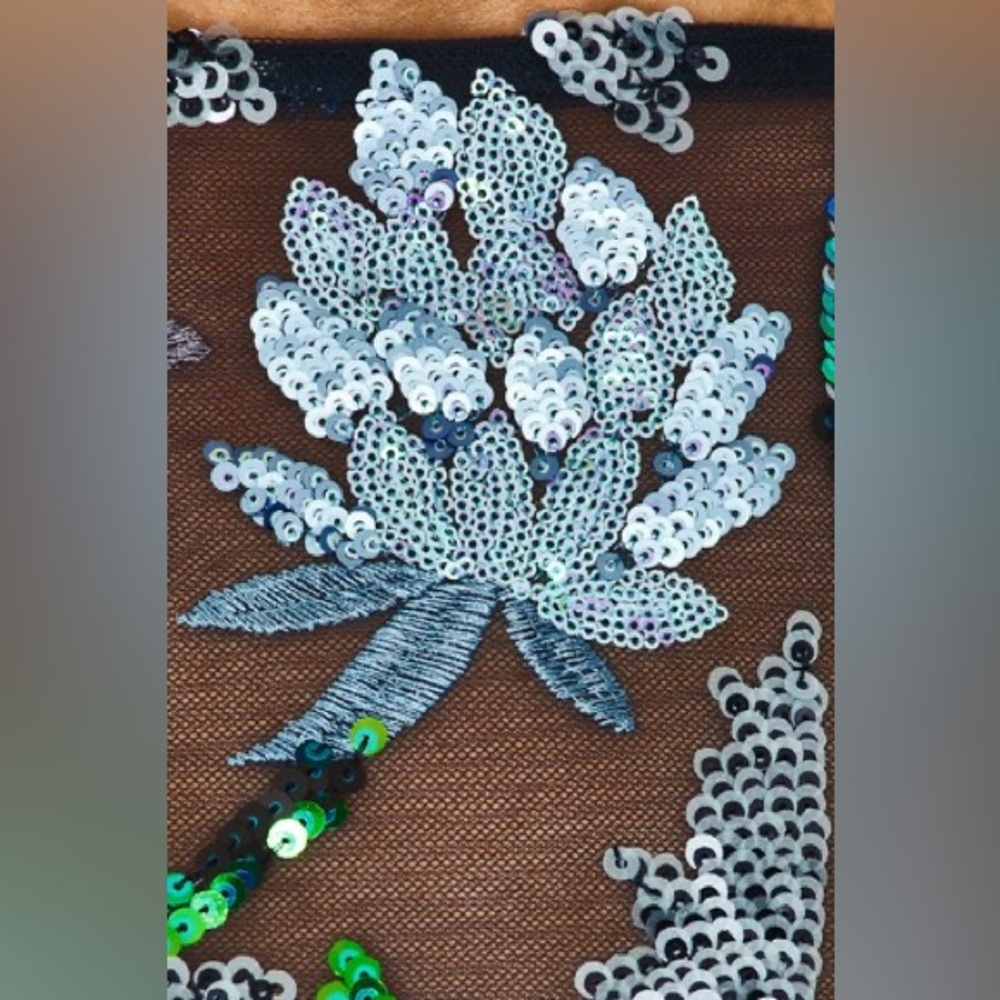 NWOT BRONX AND BANCO ZINNA EMBROIDERED EVENING Blue and Green Floral DRESS - Picture 4 of 13